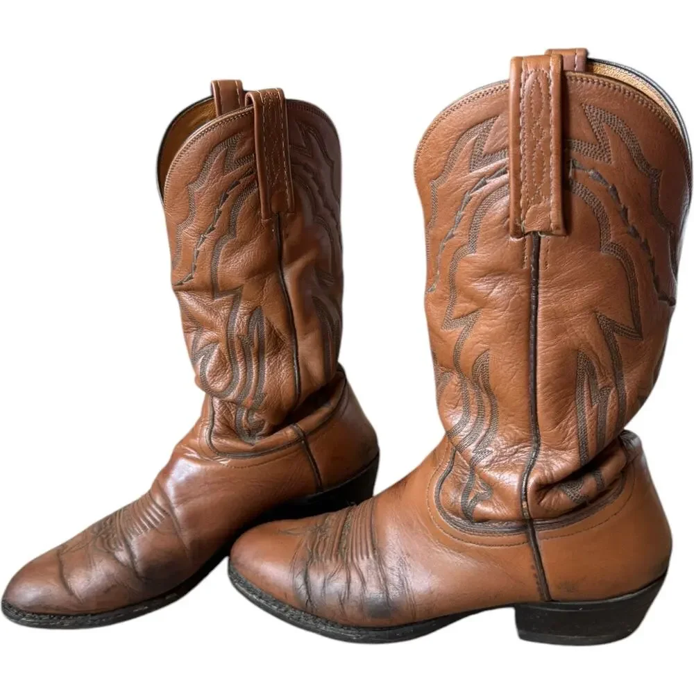 Lucchese 2000 Harrison Brown Cowhide Leather Cowboy Boots 9D
